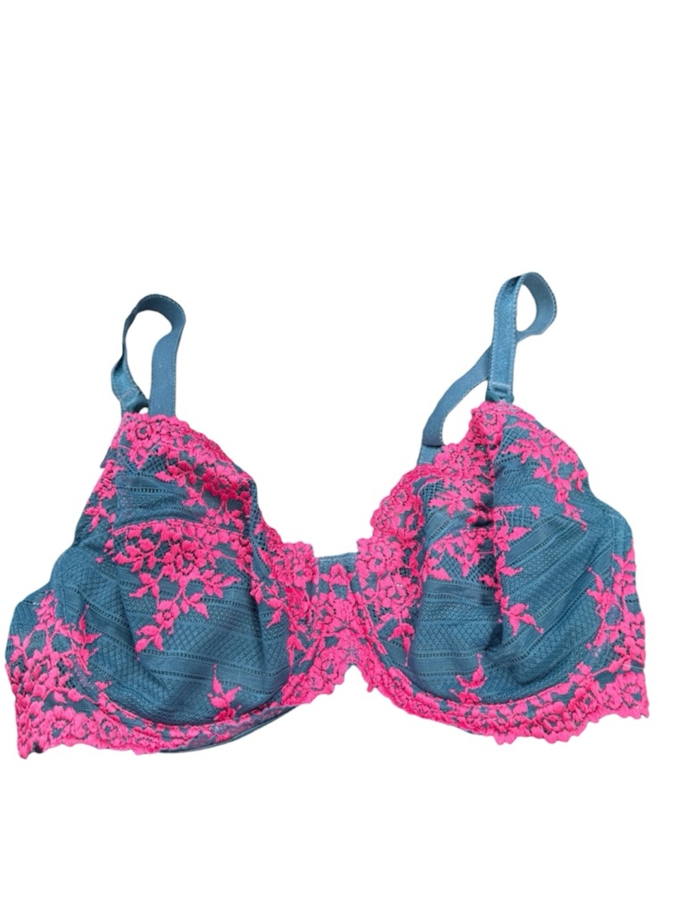 Wacoal 65191 Embrace Lace Bra 38D Turquoise Coral Inner Sling Floral Unlined